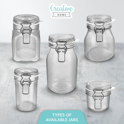 Creative Home 8 x Mason Jars with Clamp Lid | Jars 750ml | Mason Jar Canning Jars with Lid and Rubber Ring | Clamp Jar airtight | 12 Reusable Stickers + 1 Anti-Dust Chalk
