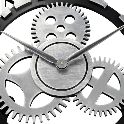 Lafocuse wooden wall clock large industrial silver, silent vintage wall clock 60cm XXL, gear roman numerals steampunk large for living room kitchen.