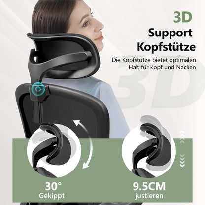 FelixKing Ergonomic Office Chair, Computer Chair, Adjustable Lumbar Support, 3D Headrest and Folding Armrests, Breathable Mesh Backrest, 300 lbs (Black)
