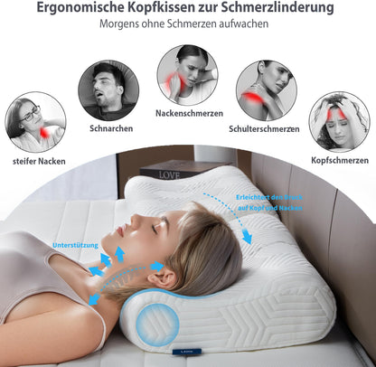 LAMB height-adjustable memory foam pillow, neck pillow neck support pillow ergonomic pillow anti-snoring pillow with removable cover.