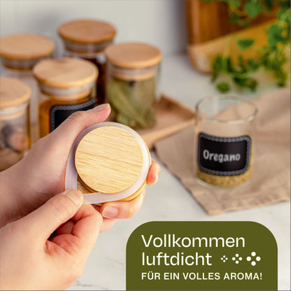 Praknu Spice Jars 120ml - 10 Piece Spice Jar Organizer with Spice Labels - Airtight - Dishwasher Safe - Kitchen Organization - for Spices, Herbs & Tea