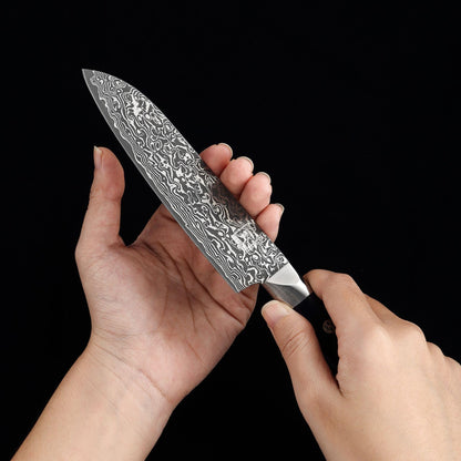 zayiko Black Edition Damascus knife small Santoku knife I 13 cm blade made of 67 layers of VG10 Damascus steel I Ergonomic Pakkawood handle I Premium kitchen knife for vegetables, meat & fruit I Gift box