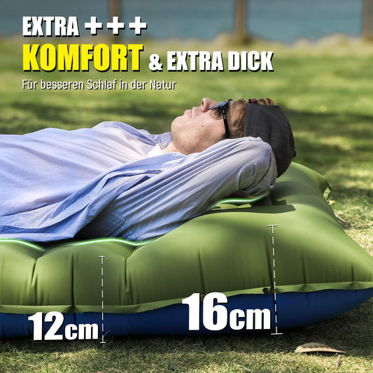 Myxslop Camping self-inflating sleeping mat, 12CM thickened camping air mattress, inflatable mattress with foot pump & pillow, ultralight sleeping pad for hiking, beach, travel, tent.