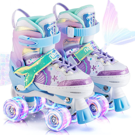 NEMONE roller skates for girls children 4 sizes adjustable blue purple roller skates for kids indoors outdoors girls children