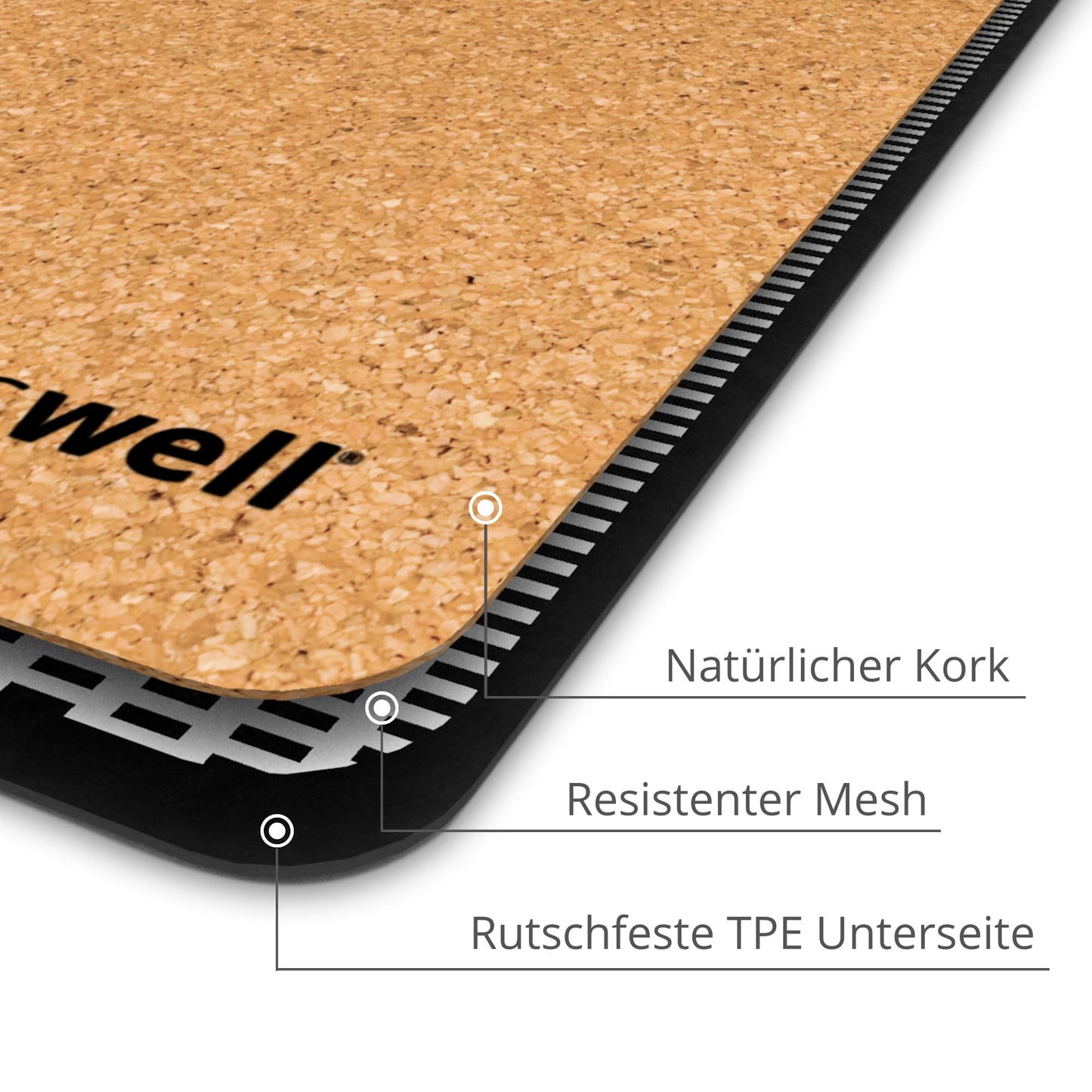 Mosswell Premium Cork Yoga Mat (4mm thick) - Non-slip fitness mat with alignment lines - Pilates mat + Yoga bag