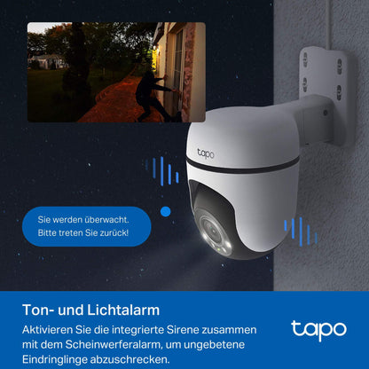 Tapo C51A 2K WiFi Outdoor Surveillance Camera, 360° Pan/Tilt, Full Color Night Vision, Person Detection, Motion Tracking, Two-Way Audio, microSD Card up to 512 GB.