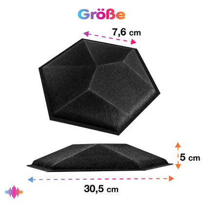 3D hexagon acoustic panels, Sonic Acoustics 12 pieces acoustic panels with high density for walls, ceilings wood & door - acoustic panel soundproofing panels, 35.6 x 30.5 x 5cm.