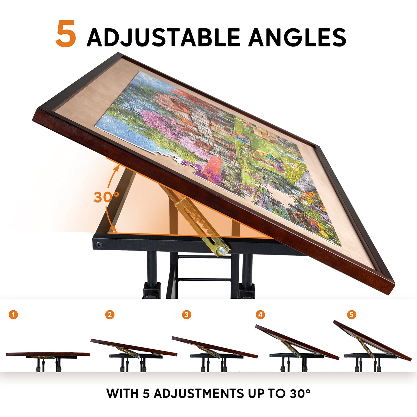 Becko US Jigsaw Puzzle Table Puzzle Board with Cover Puzzle Easel Tilting Table with Height Adjustment for Up to 1500 Pieces, Enclosed with 4 Wheels (Brown)