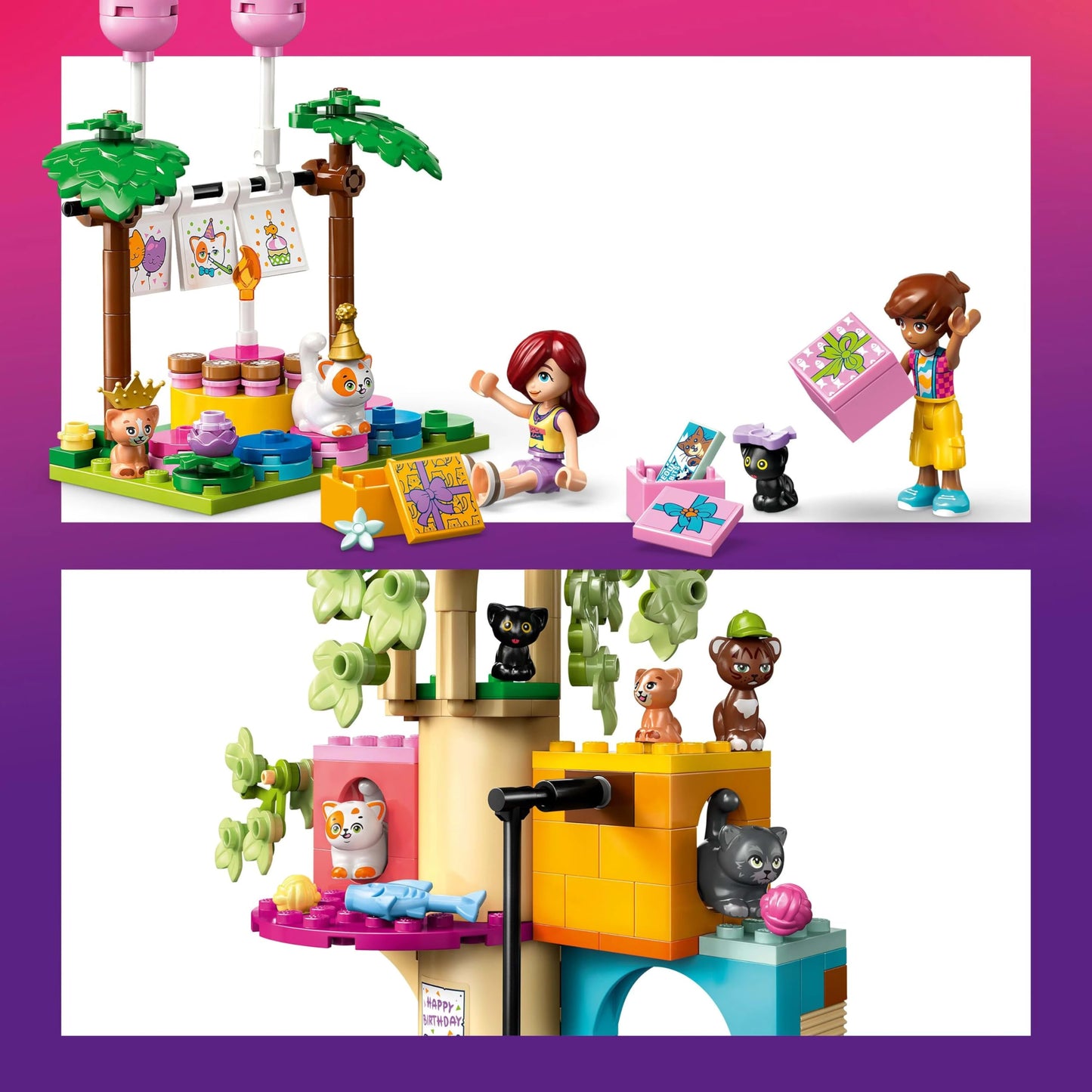 LEGO Friends Cat Birthday Party & Treehouse - Toy with 2 Minifigures & 5 Animal Figures - Rotating table, piñata & fun accessories - Creative gift for girls aged 6+ - 42666