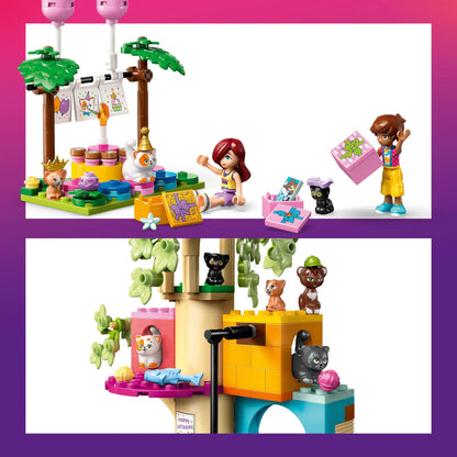 LEGO Friends Cat Birthday Party & Treehouse - Toy with 2 Minifigures & 5 Animal Figures - Rotating table, piñata & fun accessories - Creative gift for girls aged 6+ - 42666