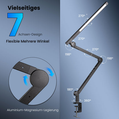 AmazLit Desk Lamp, Dimmable LED Desk Lamp 12W, Dual Light Source Swing Arm Architect Lamp, Adjustable Color Temperature Table Lamp Clamp, Office Lamp with Remote Control.