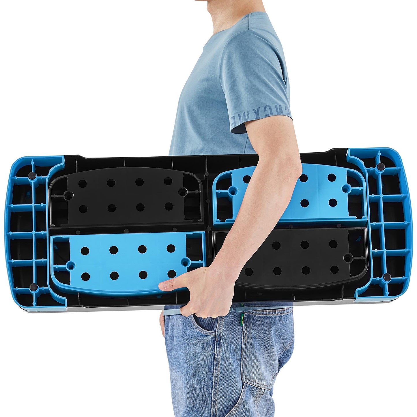 Yaheetech Fitness Aerobic Stepper with 3 levels (10/15/20 cm) Adjustable Step Bench, Non-slip training equipment for office and home in Blue.