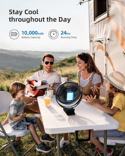 Koonie 10000 mAh clip-on fan, 20cm portable USB fan with battery, 4 speeds & 360° rotation, quiet wall fan, table fan for home, office, stroller, camping, grow tent.