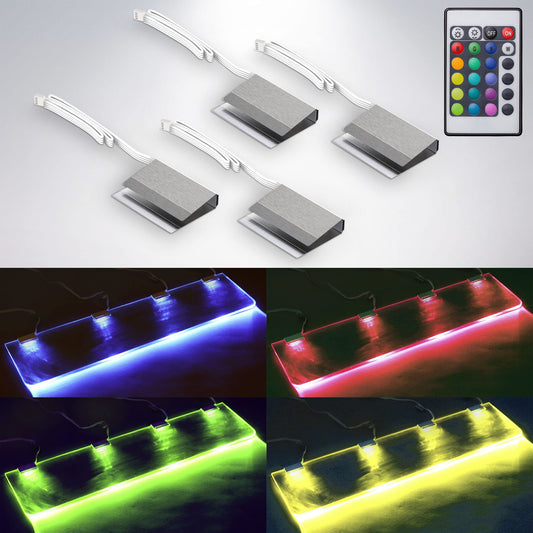 B.K.Licht - LED Glass Bottom Strip with remote control, colorful RGB light, dimmable, LED strip, bar, room decoration, band, light strip, cabinet lighting, lighting, 4x2.5x10 cm, chrome