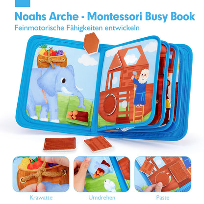hahaland Quiet Book for 1 year + - Noah's Ark Bible story, 18 classic activities busy board promotes fine motor skills, busy book baptism gift for Montessori toys for 1 2 3 years.