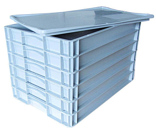 6x Pizza dough ball box (color gray) + 1 cover lid (color gray), pizza dough container, pizza dough storage, yeast dough container, 600 X 400 X 70mm