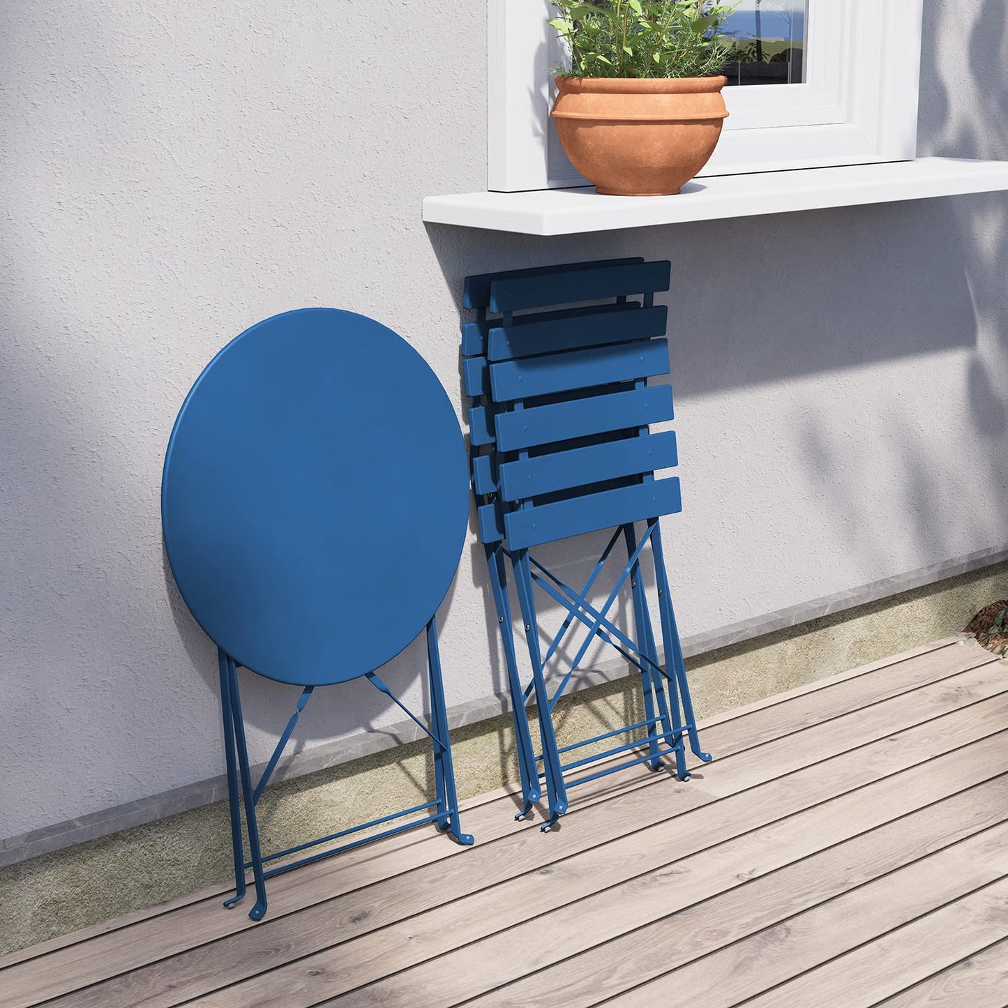 Grand patio Bistro Set 3 Piece, Garden Furniture Set, Seating Group with 2 Chairs and 1 Table, Premium Steel, Folding, Balcony Set for Yard, Garden, Outdoor (Peacock Blue)