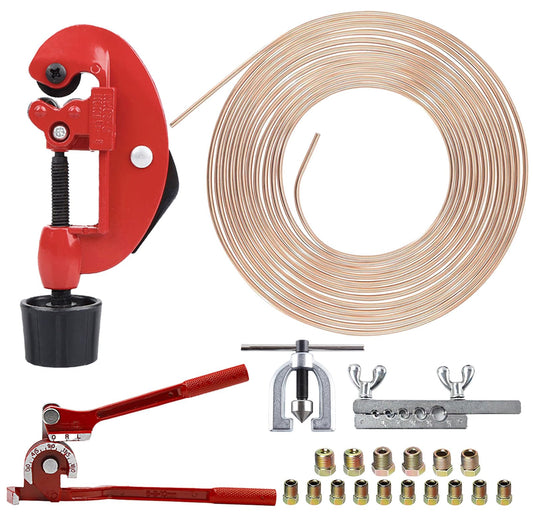 Finoki Brake Line Kit 25ft Brake Hose Flaring Tool Kit Car Brake Hose Flaring Tool Double Flaring Tool Car Brake Line Repair Parts.