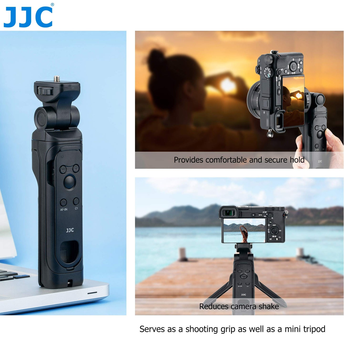 JJC Bluetooth Handgrip Remote Control for Sony ZV-E10 ZV-1 ZV-1F A6700 A6600 A6400 A6100 A7C A7SIII A7III A7RIII A7RIV A7RV RX0II RX100VII Vlogging Cameras Replaces GP-VPT2BT Mini Tripod Handle Tripod Stand