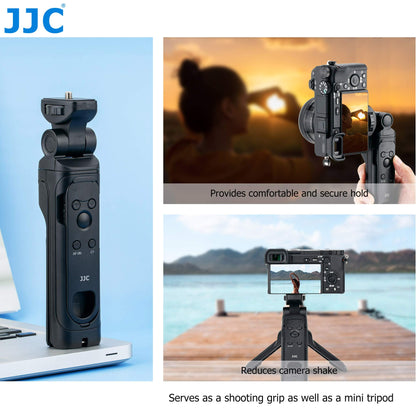 JJC Bluetooth Handgrip Remote Control for Sony ZV-E10 ZV-1 ZV-1F A6700 A6600 A6400 A6100 A7C A7SIII A7III A7RIII A7RIV A7RV RX0II RX100VII Vlogging Cameras Replaces GP-VPT2BT Mini Tripod Handle Tripod Stand