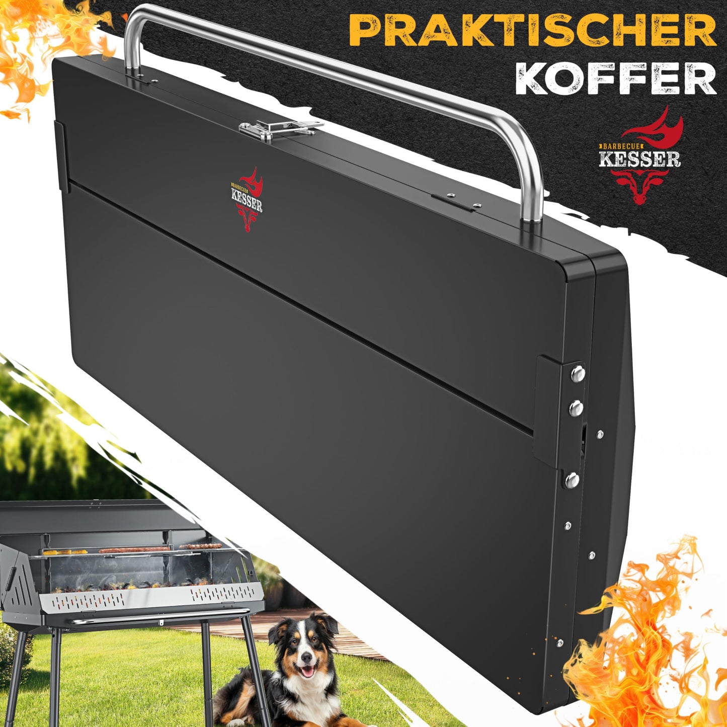 KESSER® Folding Grill portable Camping Grill with stand | Charcoal grill made of powder-coated steel including grill grate, grill mat & carrying bag | Foldable BBQ ideal for camping, picnics & fishing