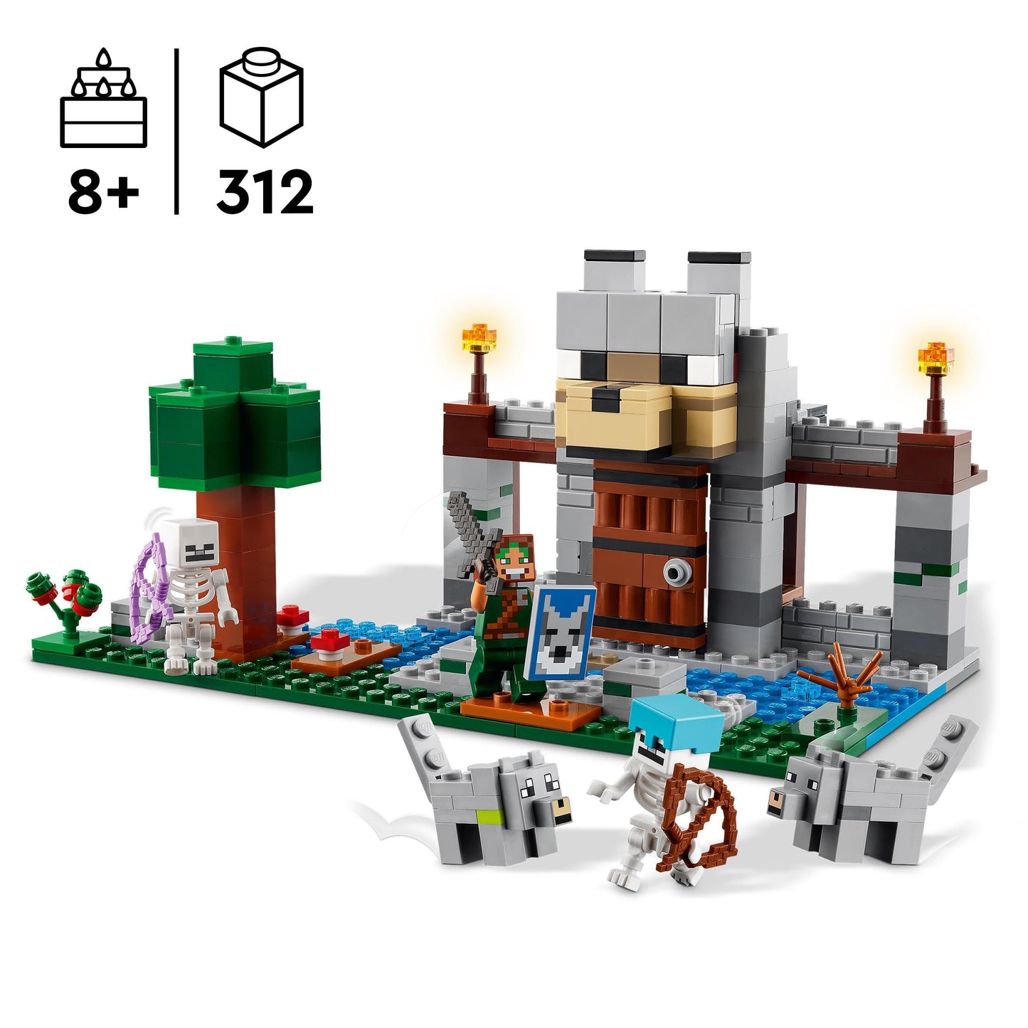 LEGO Minecraft The Wolf Fort - Kids toy with 1 character, 2 skeleton figures & 2 wolves - Accessories like a workbench and sword - Gamer gift for boys & girls aged 8+ - 21261