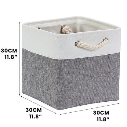 Mangata storage box fabric 30x30x30 cm, storage basket gray white, fabric baskets in cubes for wardrobe, shelf, and clothes, (Foldable, 4 pack)