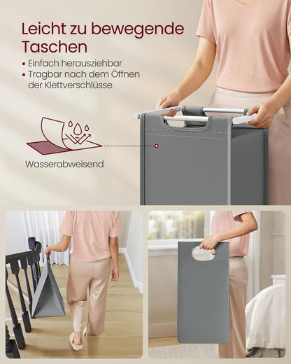 VASAGLE laundry basket with 2 compartments, laundry collector with shelf, laundry box, laundry bag made of Oxford fabric removable, metal frame, 2 x 46 L, 73 x 33 x 72 cm, slate grey-matte white BLH201W11