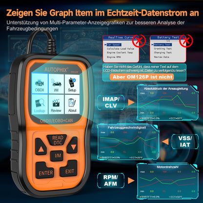 AUTOPHIX OM126P OBD2 diagnostic tool universal car fault code reader car diagnostic tool for all vehicles car scanner for OBDII protocol German