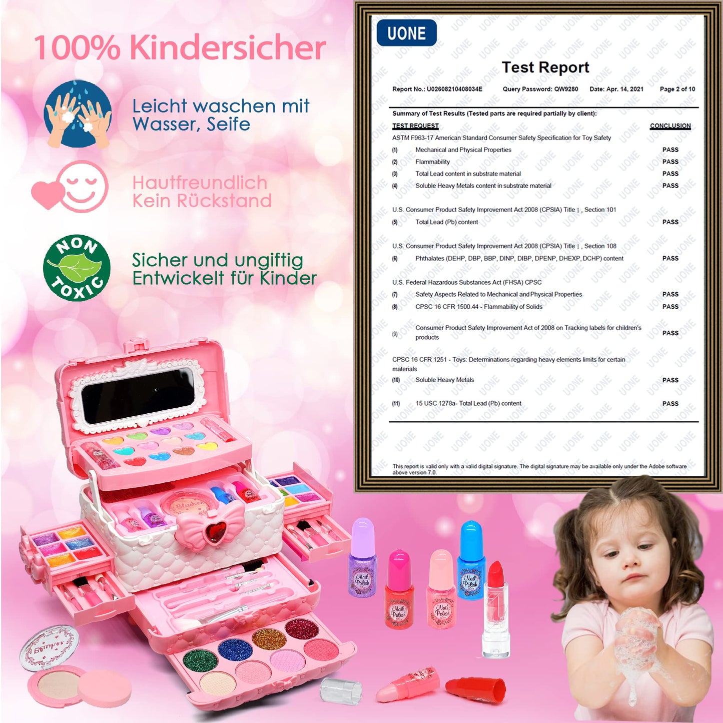 Kids Makeup Set Girls Makeup Case Children- Safe and Washable Kids Makeup, Real Makeup Set, Princess Gifts for Girls 4 5 6-12 Years (Pink)
