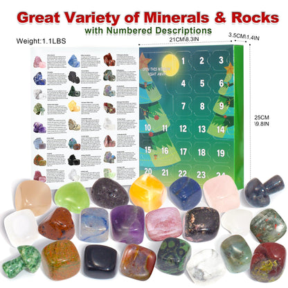 Advent calendar 2024 Children for crystals with 24 day Christmas calendar countdown, Natural minerals and gemstones, Scientific Christmas gifts for boys and girls