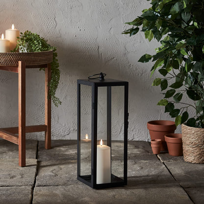 Lights4fun Bowen Metal Lantern in Black with TruGlow® LED Candle for Outdoor and Indoor Use. 45cm Garden Decoration for Balcony.
