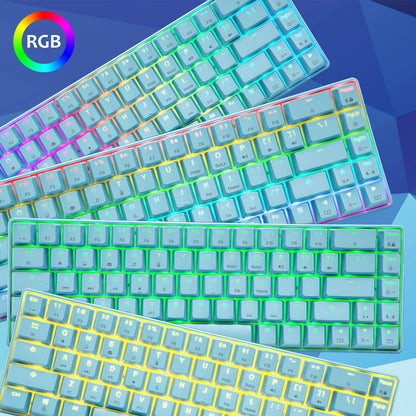 60% mechanical gaming keyboard, blue switch, mini-68 keys, wired, Type C, 18 backlight effects + lightweight optical RGB mouse with 6400 dpi, honeycomb mouse + large mousepad - Blue