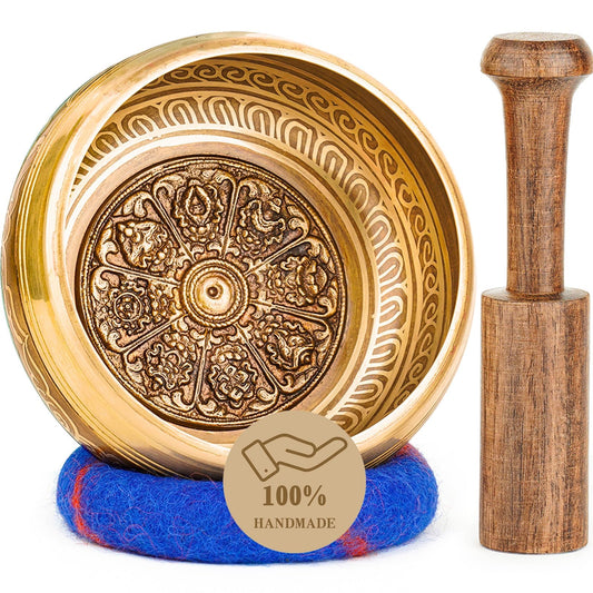 Hihealer Tibetan Singing Bowl Set 100% Handmade in Nepal, Large Singing Bowl with Instructions, Mallet, Cushion, Gift Box; Meditation, Yoga, Chakra Healing, Christmas Gifts for Women