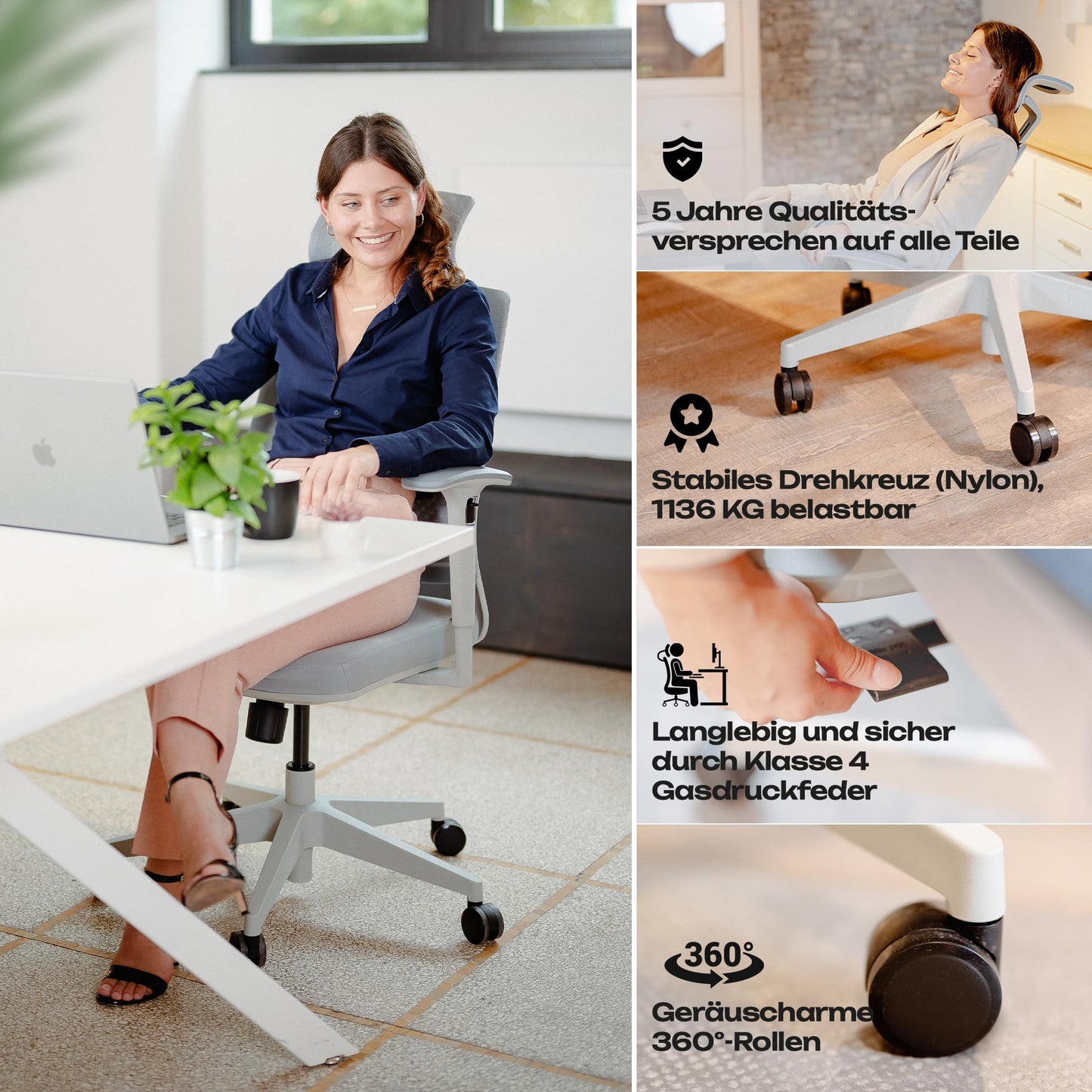 VALKENSTOL M2 office chair ergonomically designed with individually adjustable armrests and headrest for maximum freedom of movement - comfortable desk chair for office and home office.