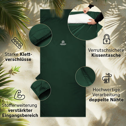 Armadic Microfiber Sleeping Bag (only 230g) - Ultra-lightweight, compact and thin. Travel sleeping bag, sleeping bag liner, inlay I Ideal for backpacking, hostels and mountain huts (Olive Green)