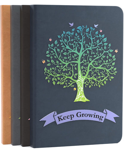 4-pack Tree of Life adult journals, A5, lined, wide ruled, writing diary, notebooks, 180° Layflat, thick paper, faux leather, hardcover, 200 pages
