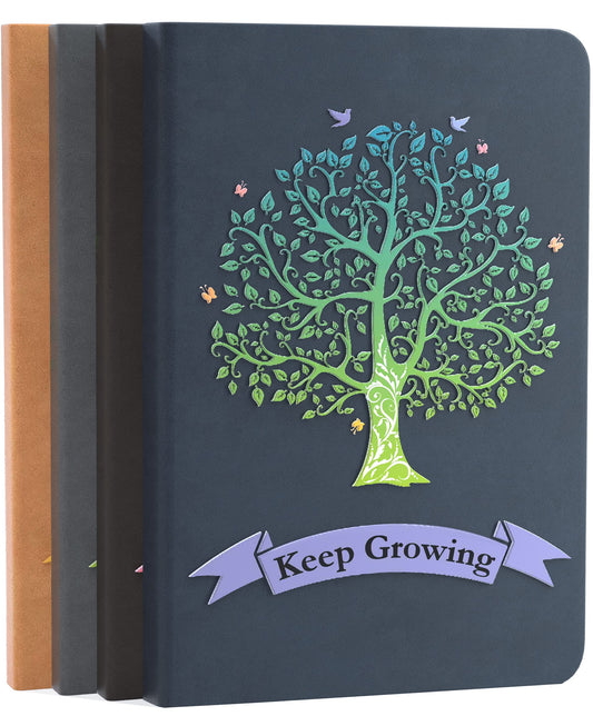 4-pack Tree of Life adult journals, A5, lined, wide ruled, writing diary, notebooks, 180° Layflat, thick paper, faux leather, hardcover, 200 pages