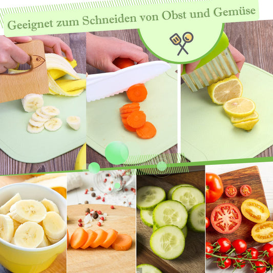 Children's Knife 16-piece children's kitchen knife set for cutting and cooking fruit or vegetables for toddlers, including wooden knife cutting board peeler children's scissors cookie cutters (fish)