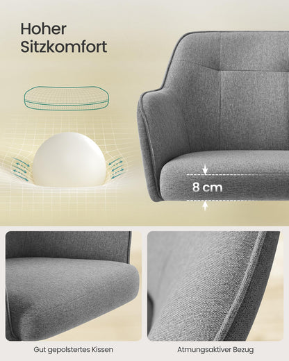 SONGMICS Home Office Chair, Swivel Desk Chair, Height Adjustable, Supports up to 110 kg, Breathable Fabric, for Study Room, Bedroom, Grey OBG019G01
