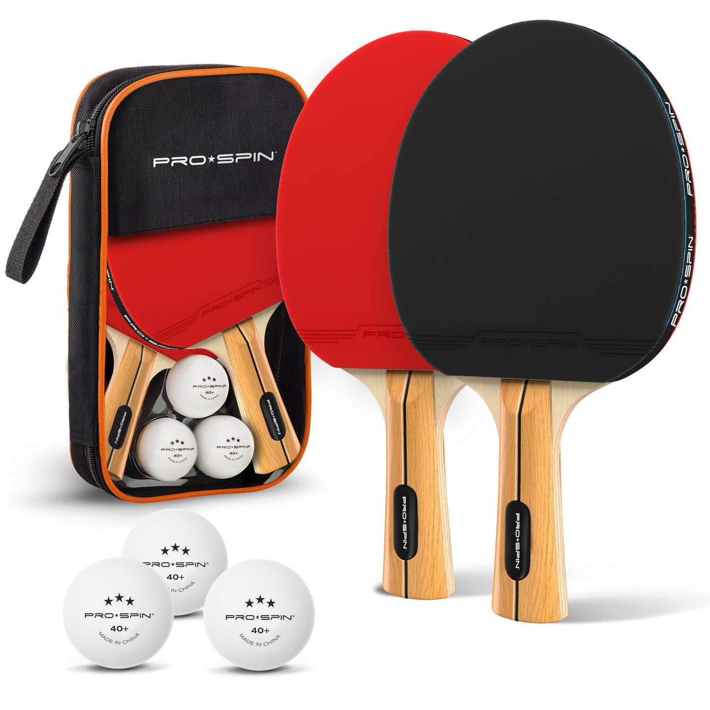 PRO-SPIN Table Tennis Paddles - High Performance 2-Set | Premium Ping Pong Paddles, 3-Star Ping Pong Balls, Compact Storage Bag | For Indoor & Outdoor