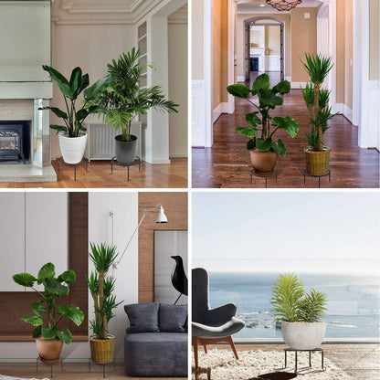 Lewondr Plant Stand, 3 Pack Retro Style Vine Pattern Flower Pot Stands Wrought Iron Flower Pot Holder, Round Decorative Flower Stool Pot Stand for Indoor and Outdoor Areas - Black