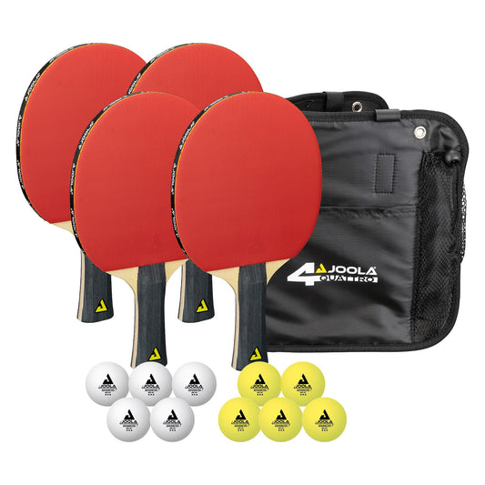 JOOLA Table Tennis Set Quattro, 4 Table Tennis Rackets + 10 Table Tennis Balls + Bag, 28.5x26x8.5cm