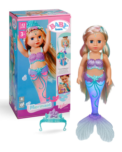 BABY born Mermaid - 43 cm doll - High-quality hair with colorful strands - Glowing tail fin - Battery operated - Suitable for kids aged 3 and up, green
