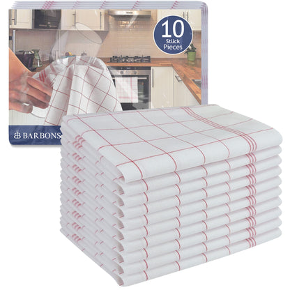 BARBONS 10-Pack Cotton Dish Towels 47x68cm Kitchen Towels Dishcloths - Dish Towel, Kitchen Towels, Kitchen Cloth, Cotton Dish Towel, Kitchen Dishcloth, Kitchen Drying Towels (10ct, Red)
