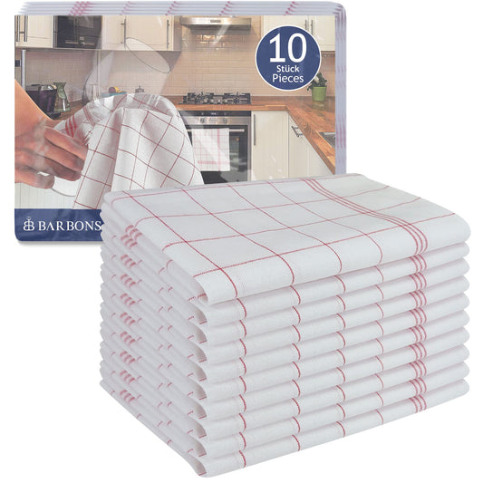 BARBONS 10-Pack Cotton Dish Towels 47x68cm Kitchen Towels Dishcloths - Dish Towel, Kitchen Towels, Kitchen Cloth, Cotton Dish Towel, Kitchen Dishcloth, Kitchen Drying Towels (10ct, Red)