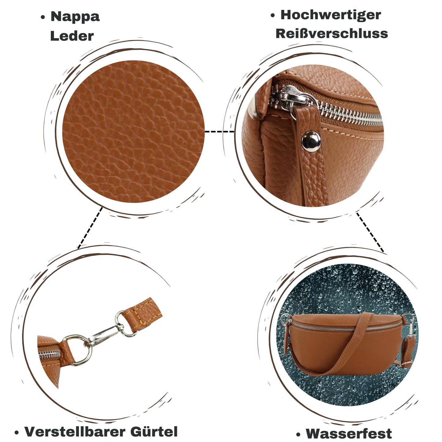 Blade women's genuine leather fanny pack with 2 patterned and leather removable & adjustable wide belts, crossbody bag for women, high-quality chest bag for women.
