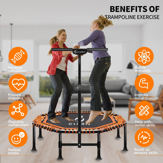 CLORIS 101.6 cm foldable fitness trampoline - maximum load 400lb, mini-rebounder with adjustable foam handle for kids and adults, indoor/outdoor, fitness, body exercise (Orange)