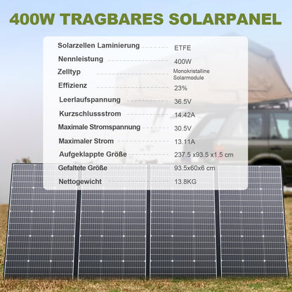 ALLPOWERS 400W Solar Panel, foldable solar module for R1500/R2500/R4000/S2000 PRO/S1500 portable power station, photovoltaic module solar system for outdoor garden balcony caravan camping
