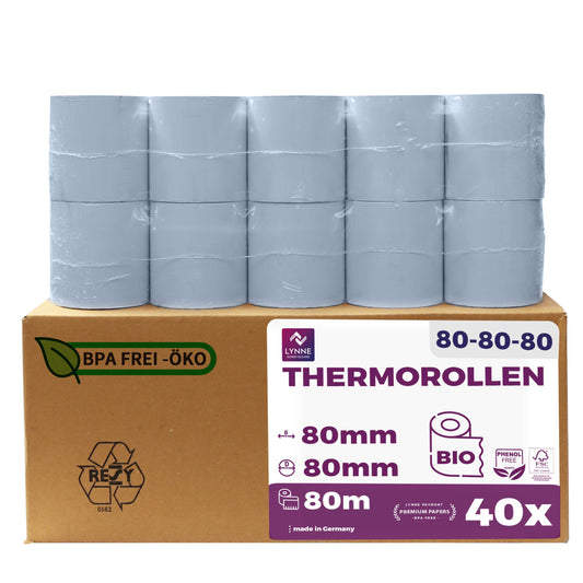 Phenol-free Eco thermal rolls/receipt rolls/cash register rolls / 80mm x 80m x 12mm (80x80x12) for all common thermal paper receipt printers.